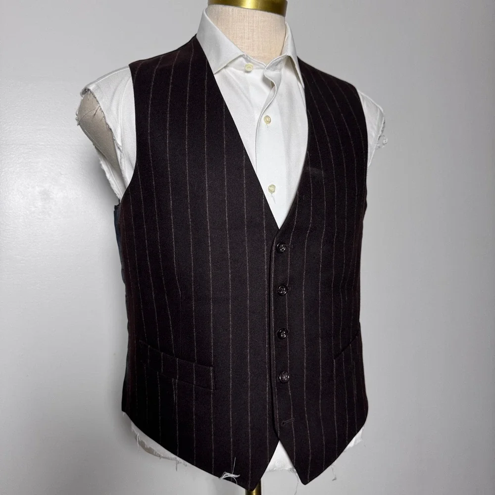 Polo‎ Ralph Lauren 3-Piece Suit Men 40R 34W Brown Stripe Wool Cashmere Italy